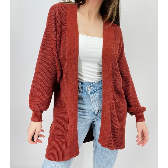 oversized boho terracotta cozy chunky knit open cardigan size XS - Picture 2 of 7